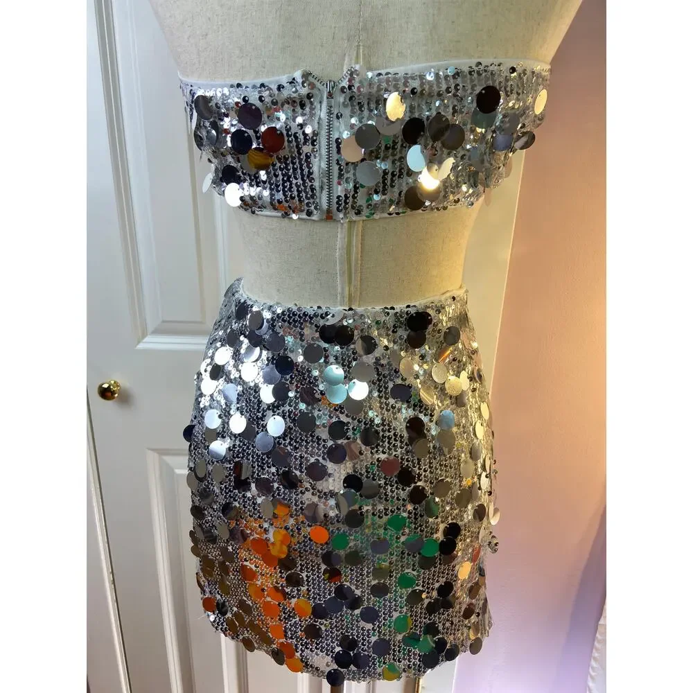 SHEIN 2 piece, Aveloria Rosie‎ sexy silver mini skirt and top
